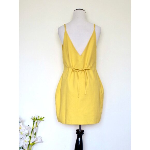 NEW! Revolve Superdown Tawny Wrap Linen Blend Mini Dress Yellow SZ M - Picture 6 of 9
